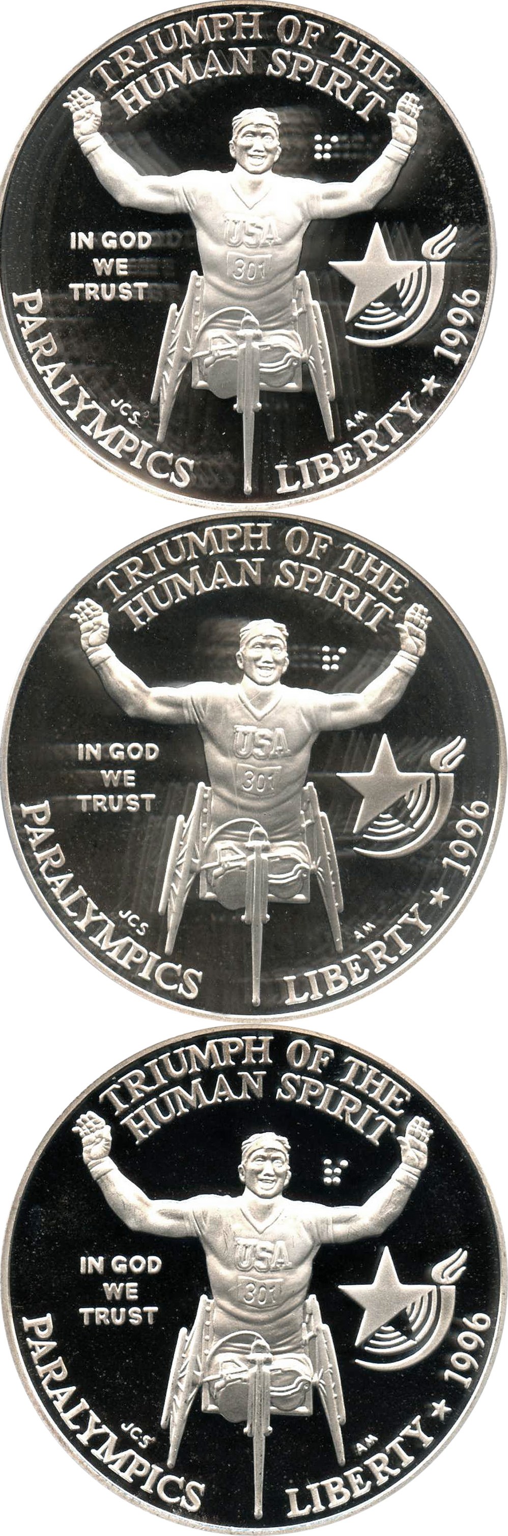 image for: Investor Lot of 1996-P Paralympics Wheelchair $1: All PCGS PR69 DCAM (3 Coins) - No Reserve!