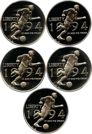 image for: Investor Lot of 1994-P World Cup 50c: All PCGS Proof 69 DCAM (5 Coins) - No Reserve!