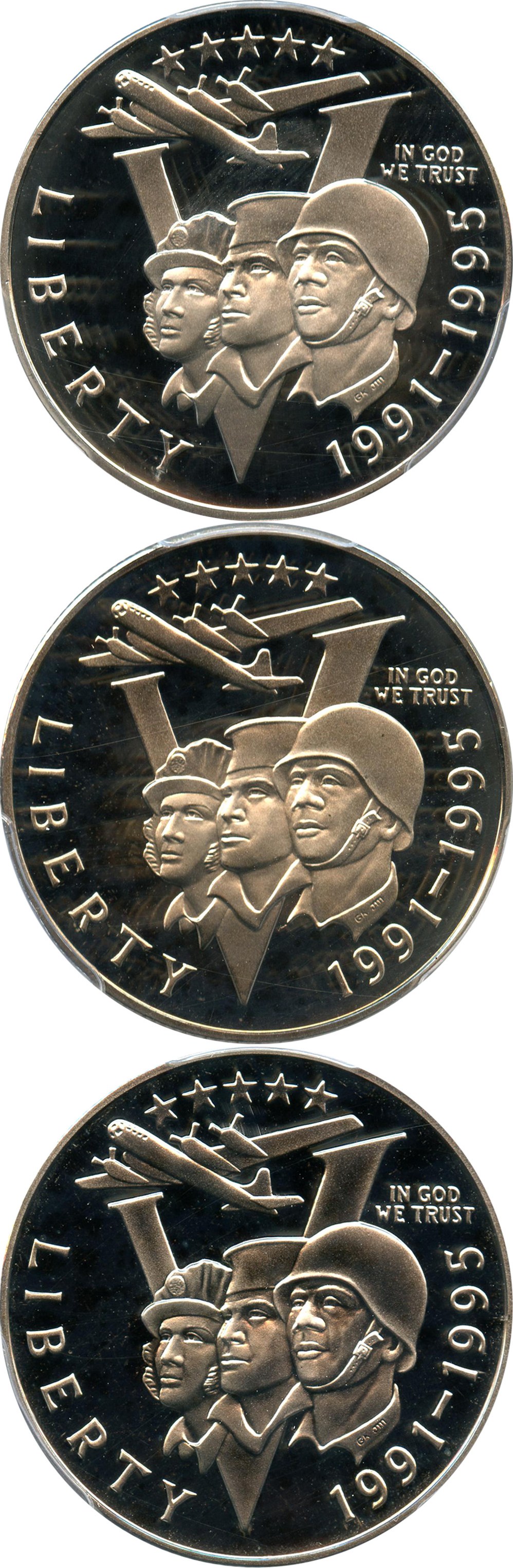 image for: Investor Lot of 1991-95-P World War II 50c: All PCGS Proof 69 DCAM (3 Coins) - No Reserve!