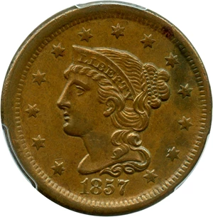 image for: 1857 1c PCGS AU55 (Small Date) - No Reserve!