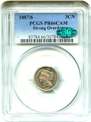 image for: 1887/6 3cN PCGS/CAC Proof 66 CAM (Strong Overdate)