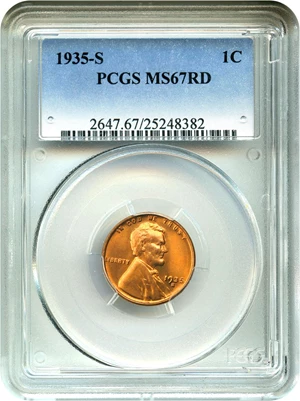 image for: 1935-S 1c PCGS MS67 RD - Important Grade Rarity Gem - Tied for Finest Known