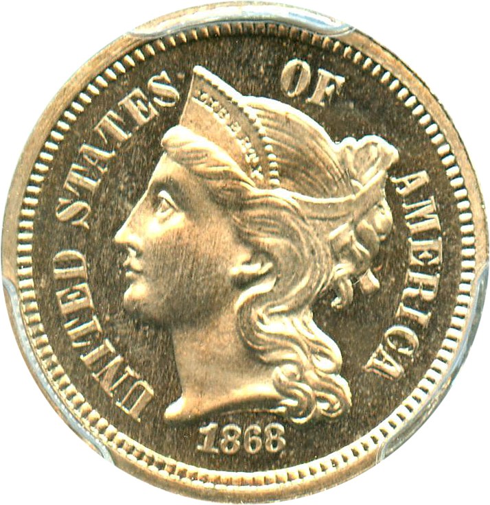 image for: 1868 3cN PCGS/CAC Proof 65 CAM