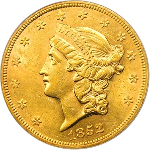 image for: 1852 $20 PCGS AU58 - Lovely Type 1 Double Eagle