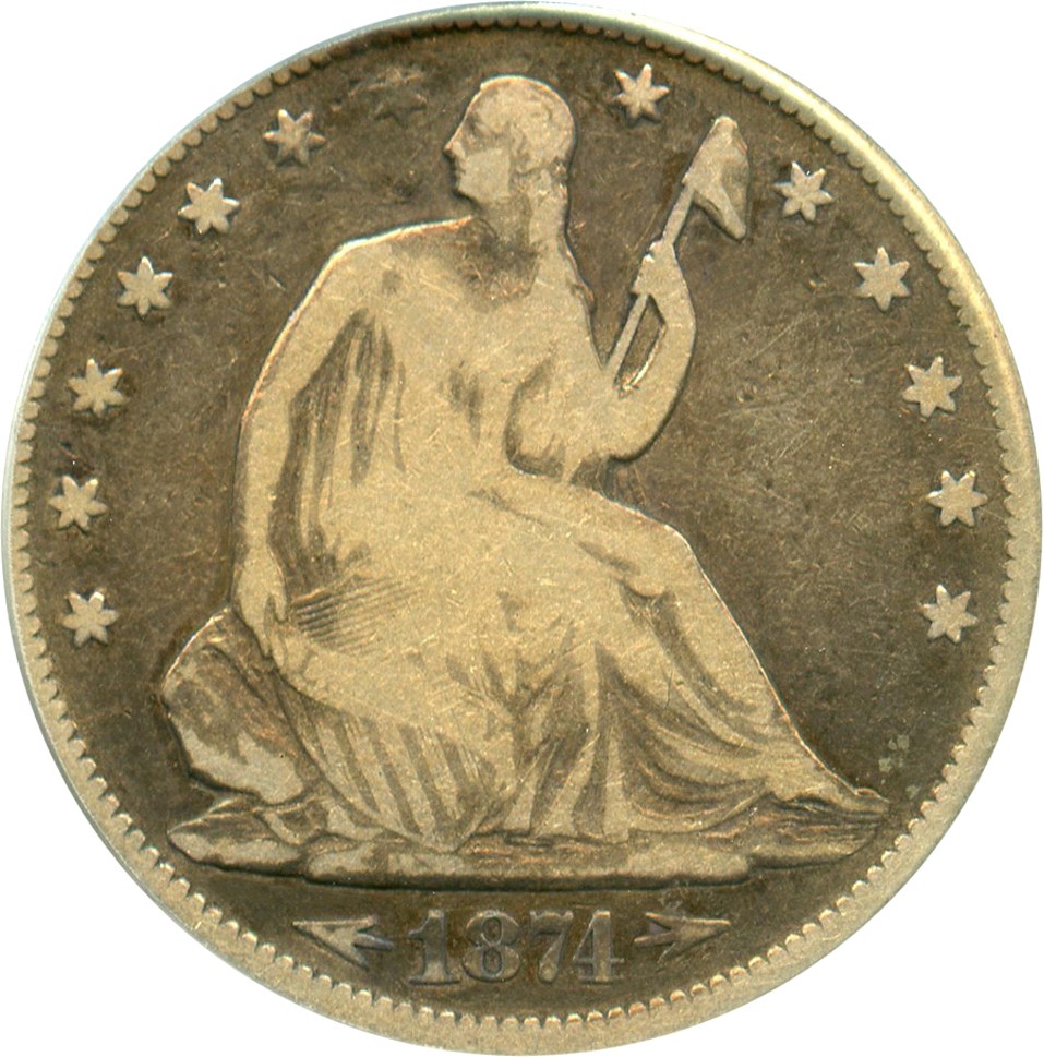 image for: 1874-CC 50c PCGS VG-8 (Arrows) Key Date Carson City Half Dollar