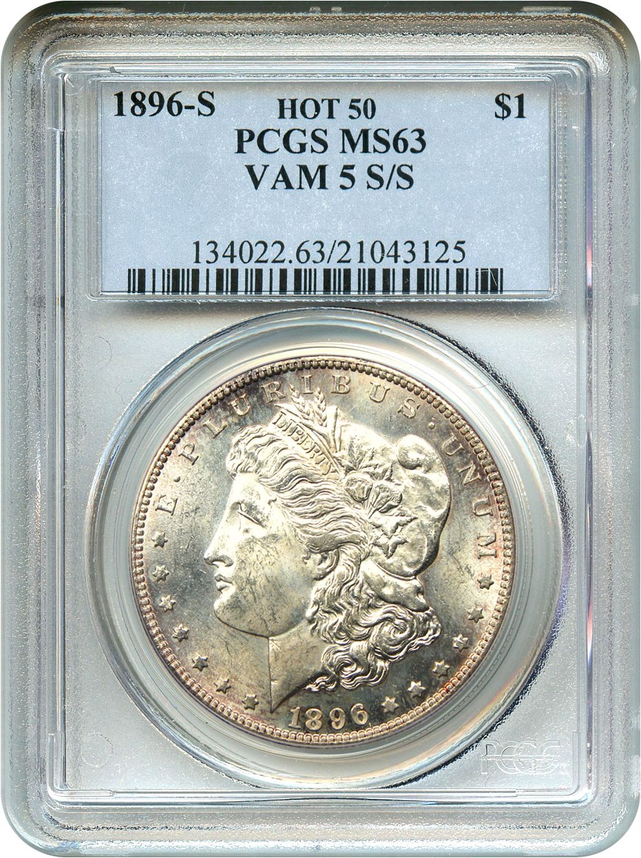 image for: 1896-S $1 PCGS MS63 (VAM-5, S/S) Key S-Mint Morgan Dollar