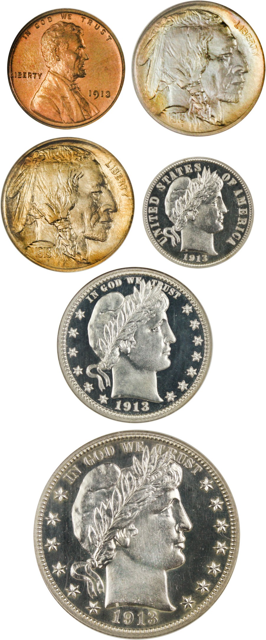 image for: 1913 Proof Set 1c-50c NGC Proof 66RD/67/66/65/67CAM/65 (6 Coins)