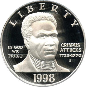 image for: 1998-S Black Patriots/Crispus Attucks $1 PCGS Proof 69 DCAM