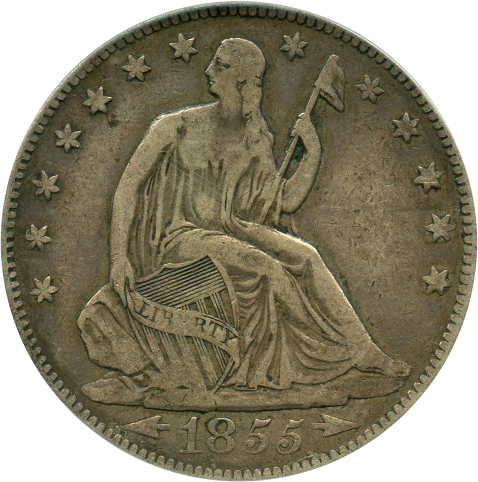 image for: 1855 50c PCGS VF25 (Arrows)