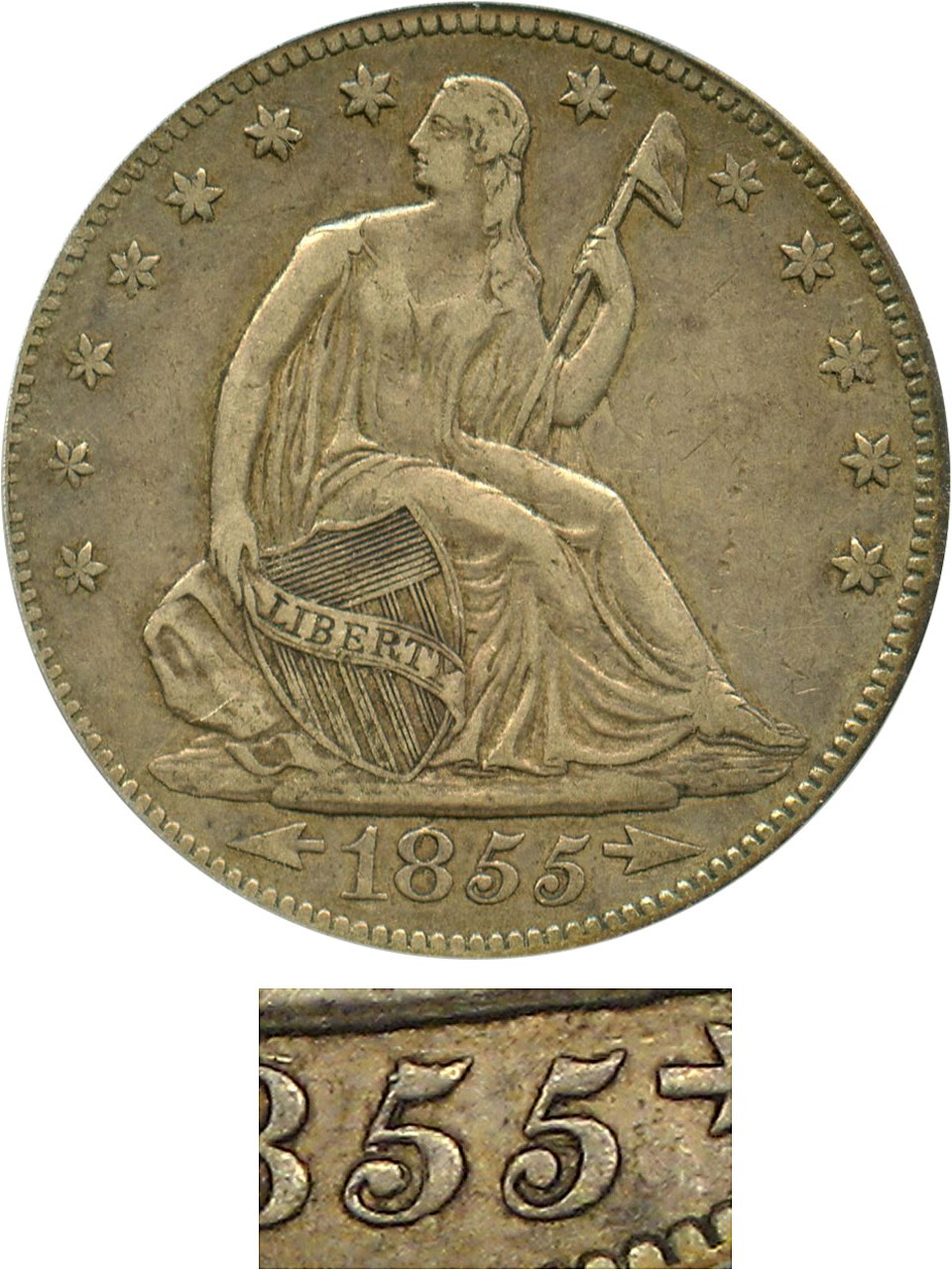 image for: 1855/54 50c PCGS XF45 (Arrows)