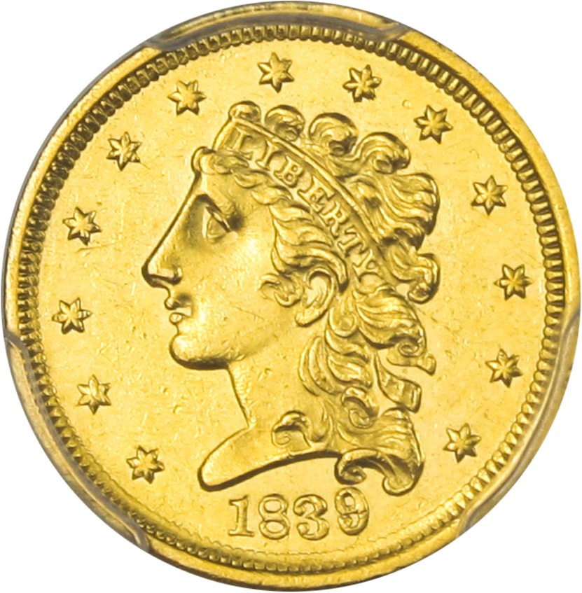 image for: 1839 $2 1/2 PCGS AU58 - Scarce Slider Classic Head Quarter Eagle