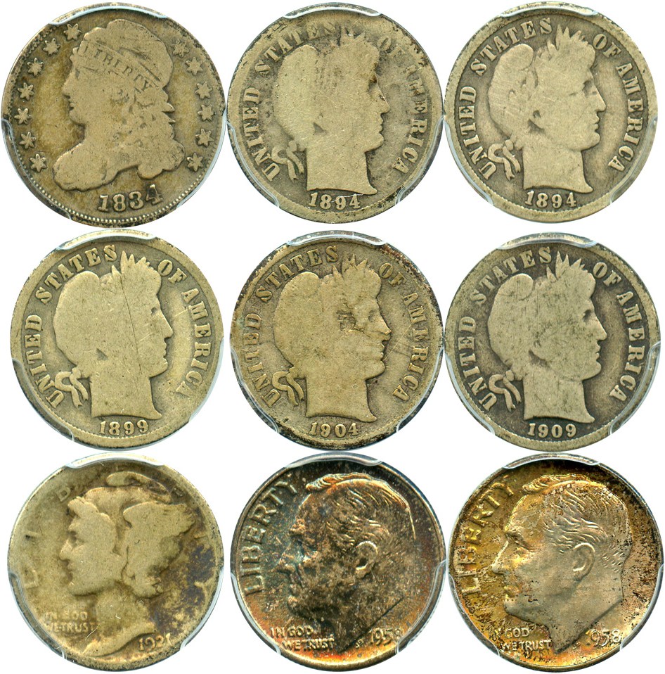 image for: Collector Lot of Assorted Dimes from 1834-1958: All PCGS Graded (9 Coins) - No Reserve!