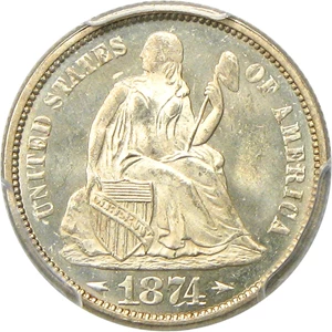 image for: 1874 10c PCGS MS66 (Arrows)