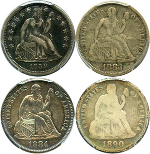 image for: Collector Lot of Assorted Liberty Seated 10c from 1859-1890: All PCGS Graded (4 Coins) - No Reserve!