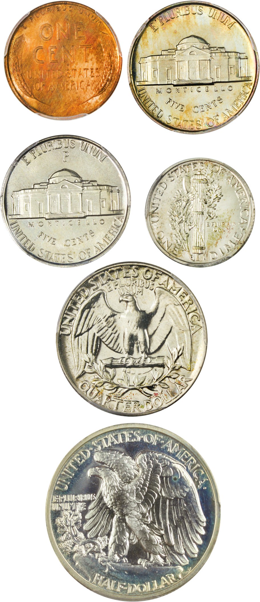 image for: 1942 Proof Set 1c-50c PCGS Proof 64RB/66/66/67/65/66 (6 Coins with Silver War Nickel)