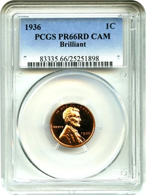 image for: 1936 1c PCGS Proof 66 RD CAM (Type 2, Brilliant Finish) Amazing Grade Rarity Gem Proof