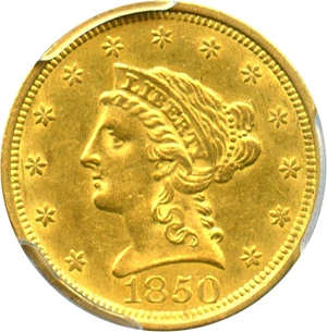 image for: 1850 $2 1/2 PCGS/CAC AU58
