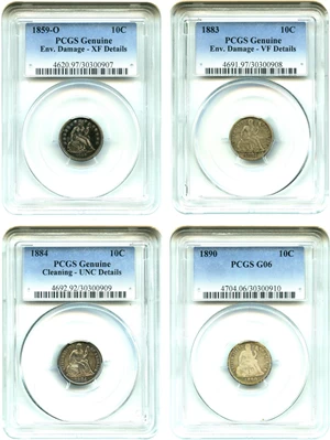 image for: Collector Lot of Assorted Liberty Seated 10c from 1859-1890: All PCGS Graded (4 Coins) - No Reserve!