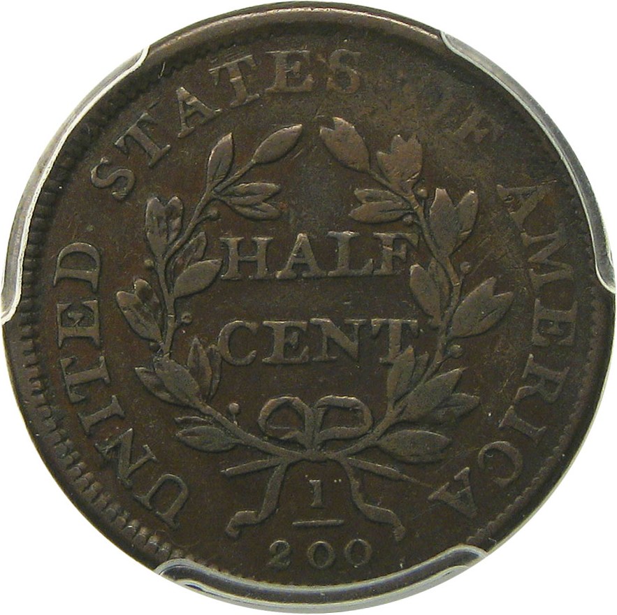 image for: 1808/7 1/2c PCGS/CAC VF25 - Scarce Overdate Half Cent