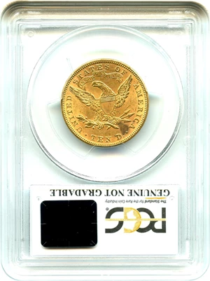 image for: 1893 $10 PCGS Genuine UNC Details (Env. Damage) - No Reserve!