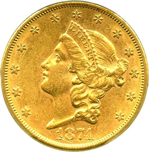 image for: 1874-S $20 PCGS AU58 - No Reserve!