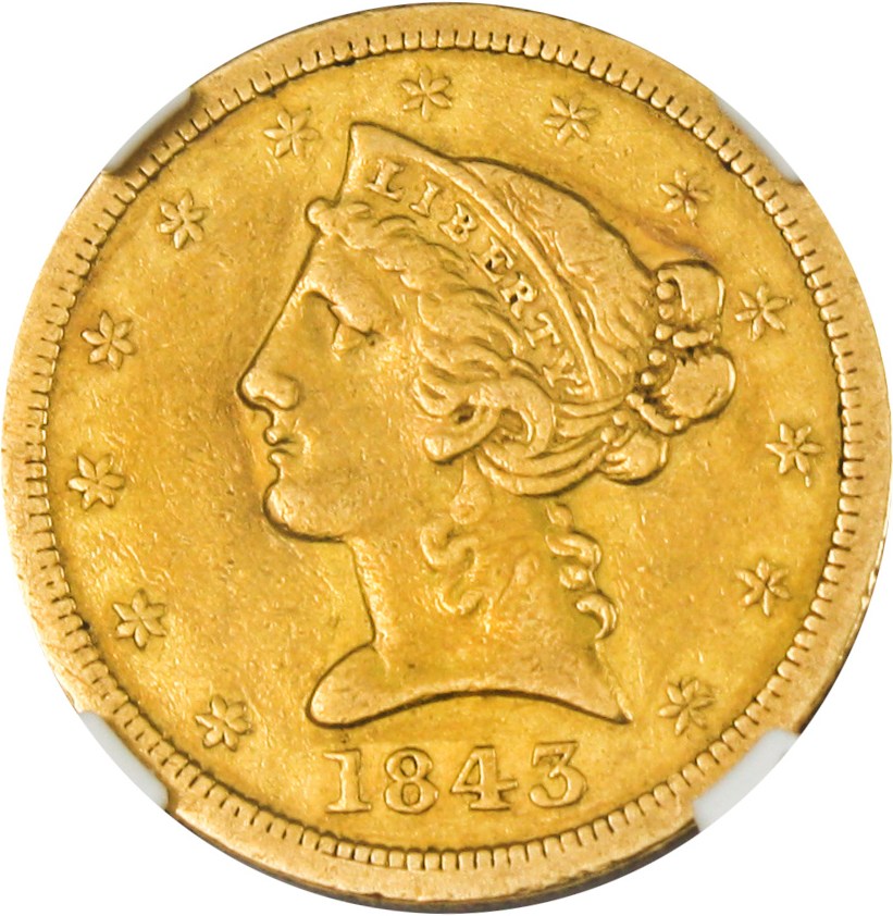 image for: 1843-O $5 NGC XF45 (Large Letters)