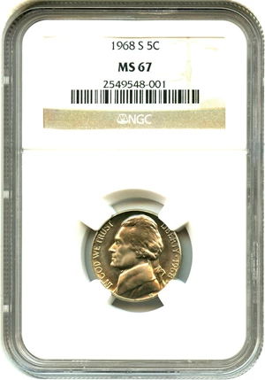 image for: 1968-S 5c NGC MS67 - No Reserve!