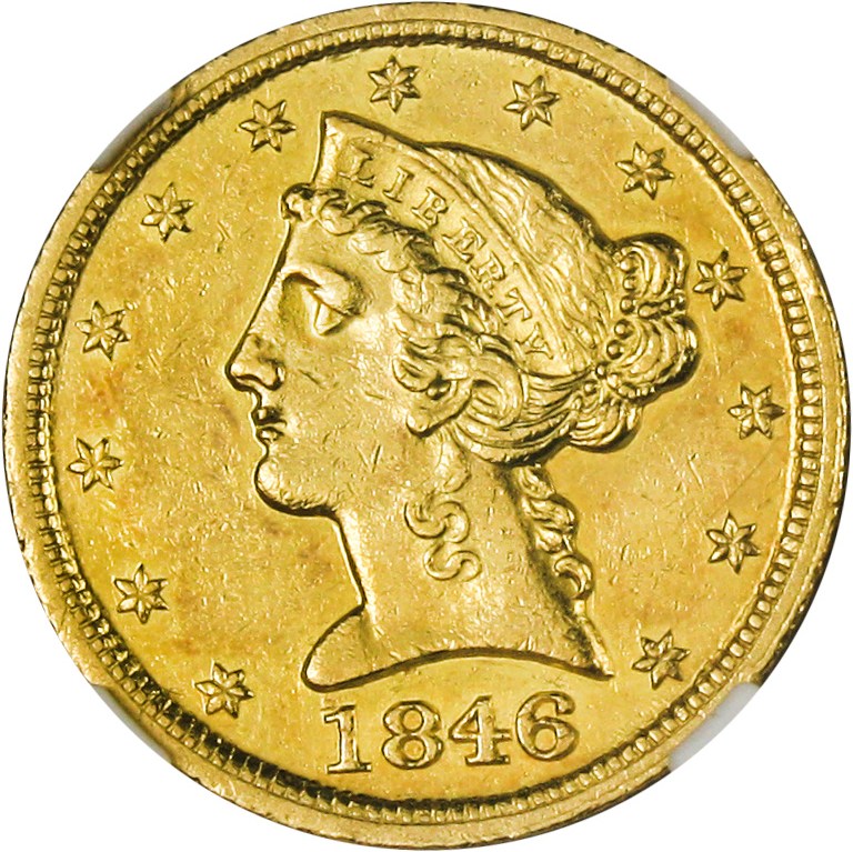 image for: 1846-D/D $5 NGC AU55 (VP-001) Popular Dahlonega Mint Gold