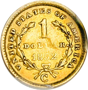 image for: 1852-C G$1 PCGS/CAC AU58 - Desirable Charlotte Gold Issue