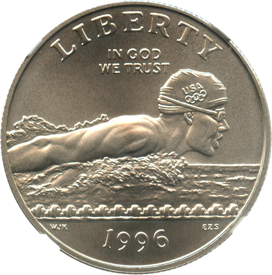 image for: 1996-S Olympic Swimming 50c NGC MS69 (Jeff Garrett Signature) - No Reserve!