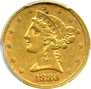 image for: 1880 $5 PCGS AU50 - No Reserve!