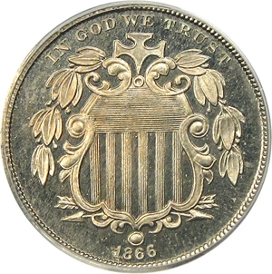 image for: 1866 5c PCGS Proof 66 (With Rays) OGH - Great Type Coin