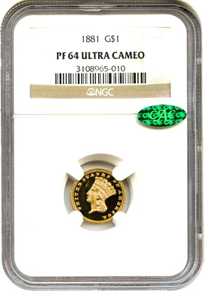 image for: 1881 G$1 NGC/CAC Proof 64 UCAM - Rare Low Mintage Proof