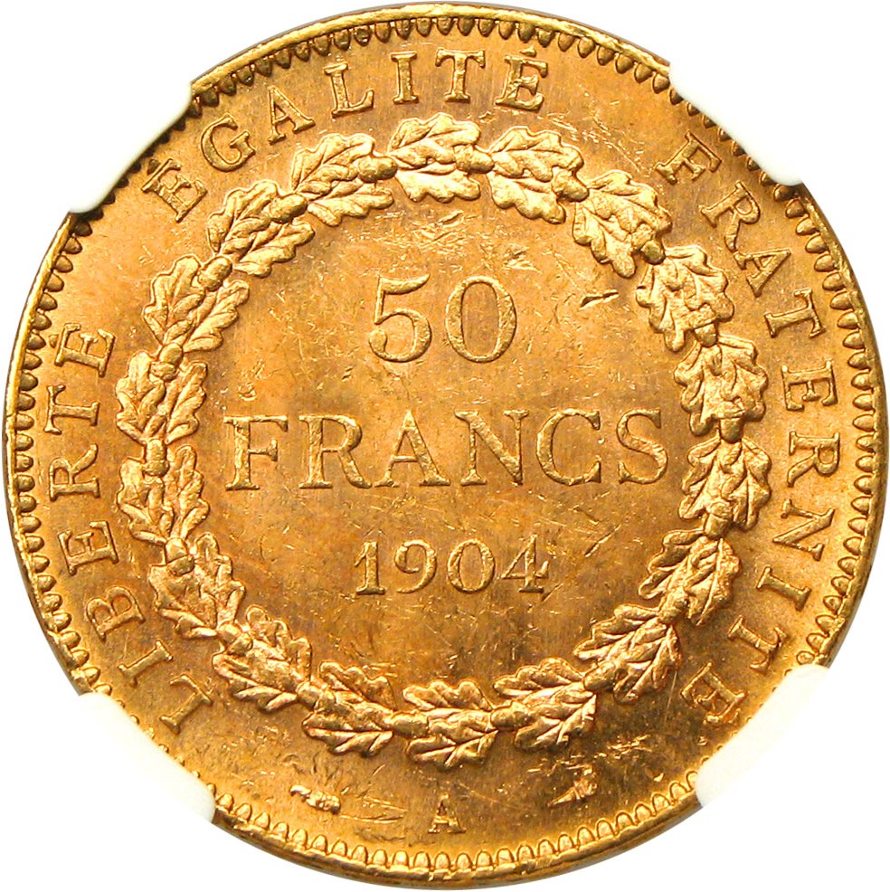 image for: France: 1904-A Angel 50 Fr NGC MS63 (KM-831)