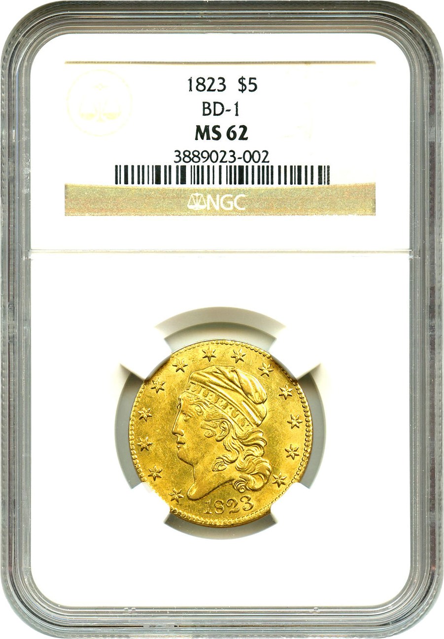 image for: 1823 $5 NGC MS62 (BD-1) Rare Early Gold