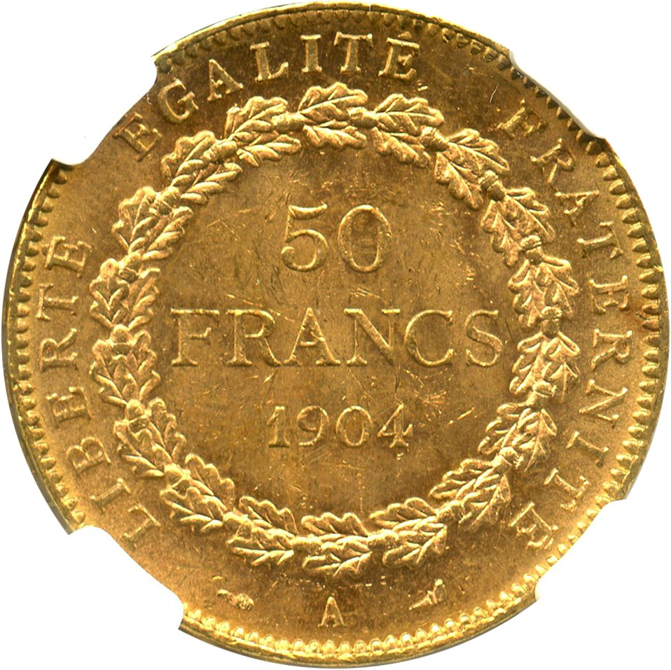 image for: France: 1904-A Angel 50 Fr NGC MS61 (KM-831)
