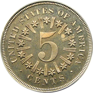 image for: 1867 5c PCGS/CAC Proof 64 (With Rays)