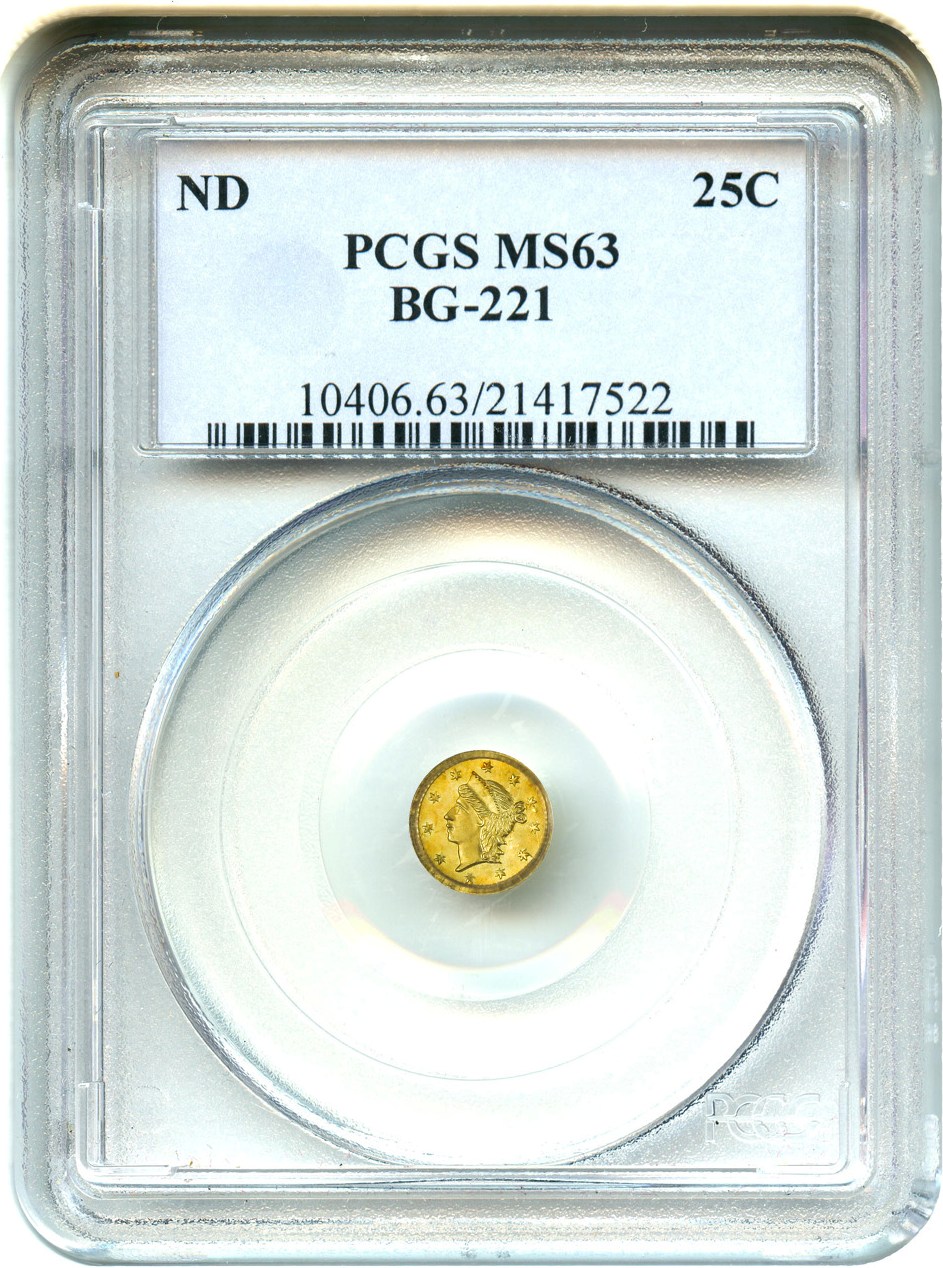 image for: California Fractional Gold (Undated) 25c PCGS MS63 (BG-221) - No Reserve!