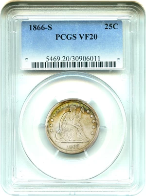 image for: 1866-S 25c PCGS VF20