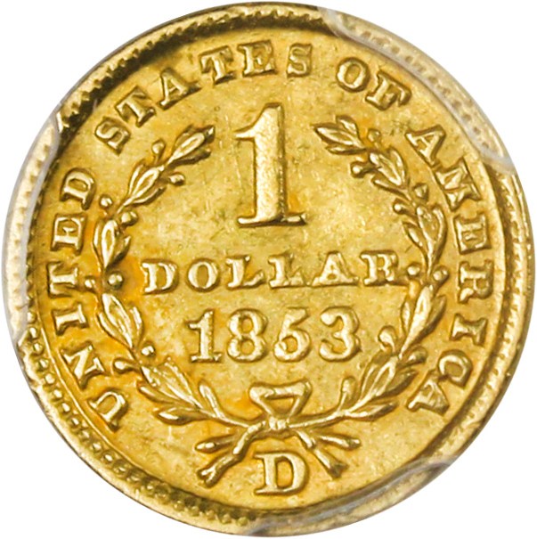 image for: 1853-D G$1 PCGS AU53 - Desirable Dahlonega Gold Dollar