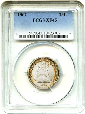 image for: 1867 25c PCGS XF45- No Reserve!