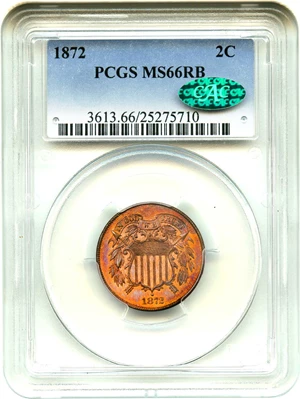 image for: 1872 2c PCGS/CAC MS66 RB - Major Gem Rarity - Finest RB Graded