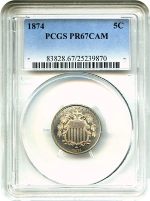image for: 1874 5c PCGS Proof 67 CAM - Tied for Finest at PCGS
