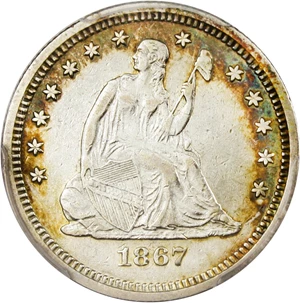 image for: 1867 25c PCGS XF45- No Reserve!