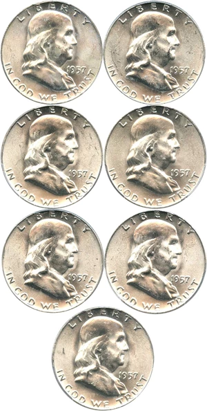 image for: Investor Lot of 1957-D 50c: All PCGS MS64 (7 Coins)