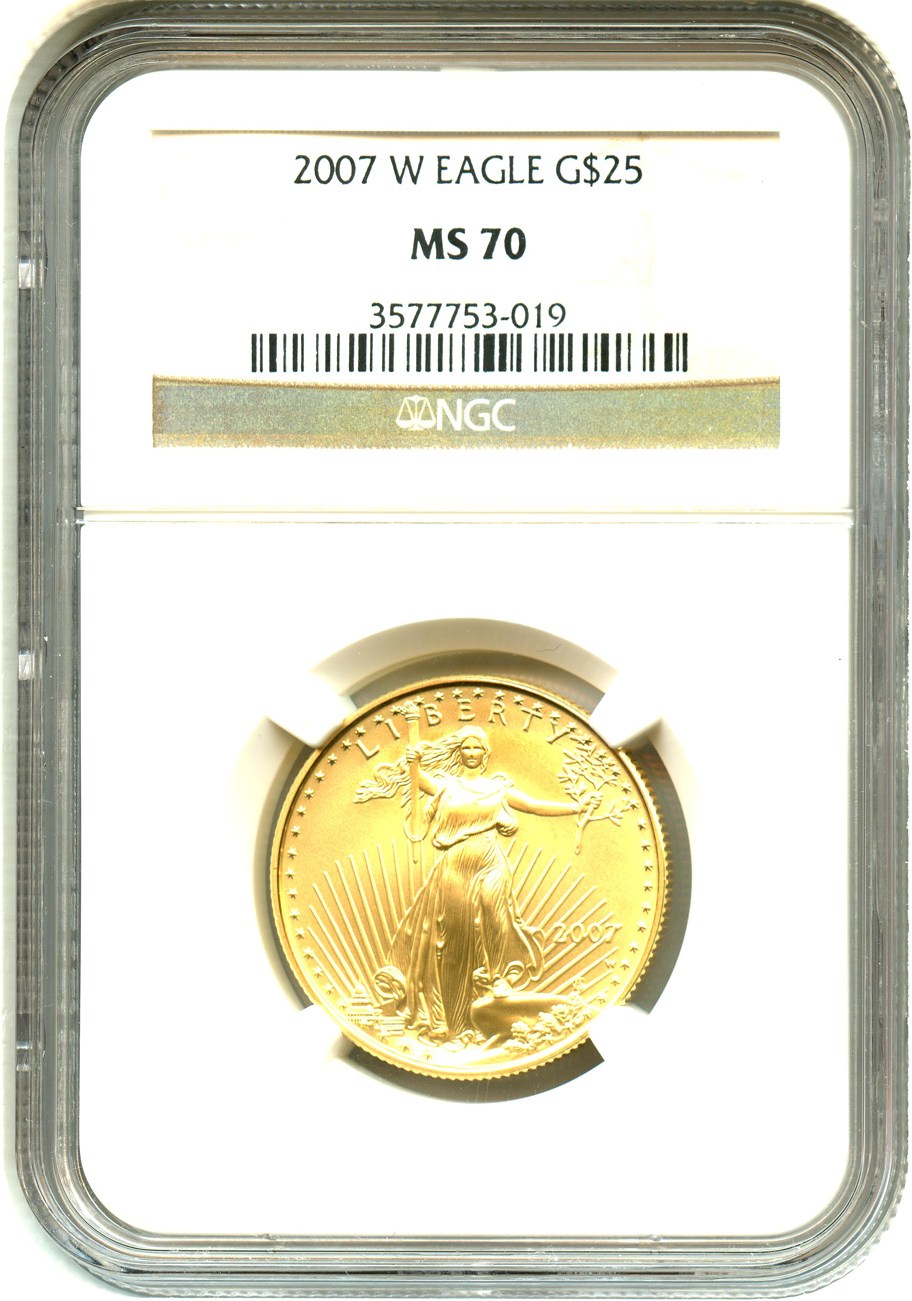 image for: 2007-W Gold Eagle $25 NGC MS70 Burnished UNC