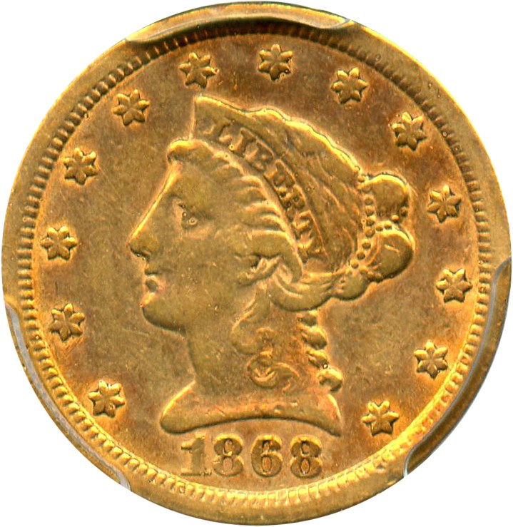 image for: 1868-S $2 1/2 PCGS XF40 - Low Mintage Date