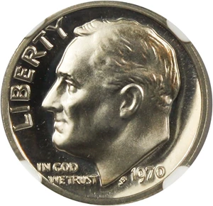image for: 1970 No S 10c NGC Proof 68 CAM