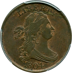 image for: 1804 1/2c PCGS MS61 BN (Crosslet 4, No Stems, C-12)