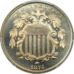 image for: 1874 5c PCGS Proof 67 CAM - Tied for Finest at PCGS